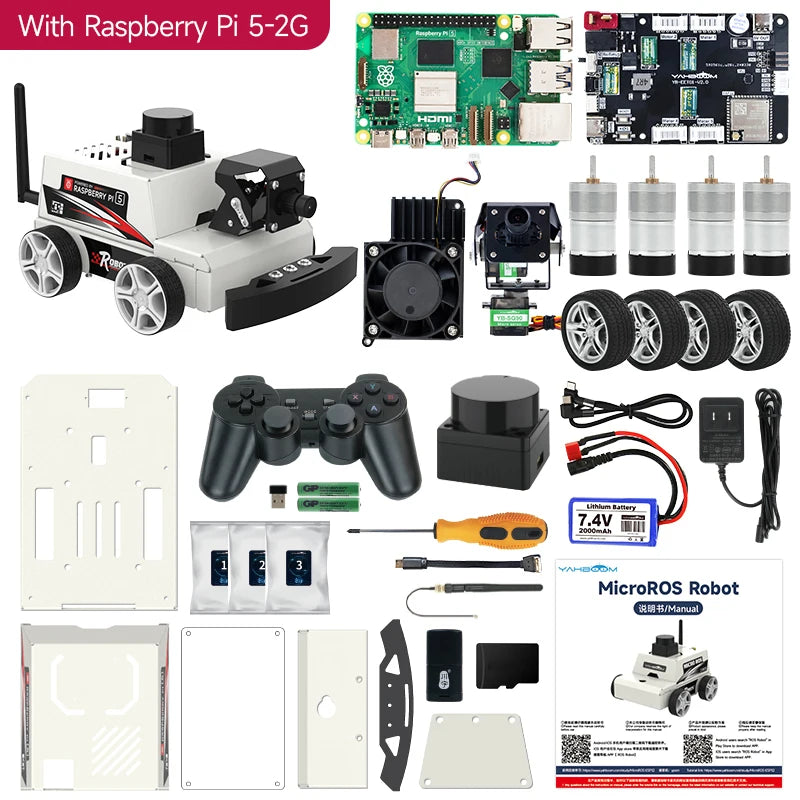 MicroROS-Pi5 ROS2 Robot with ESP32-Micro ROS Robot Expansion Board 310 Encoder Motor  Lidar Camera Based on Raspberry Pi 5
