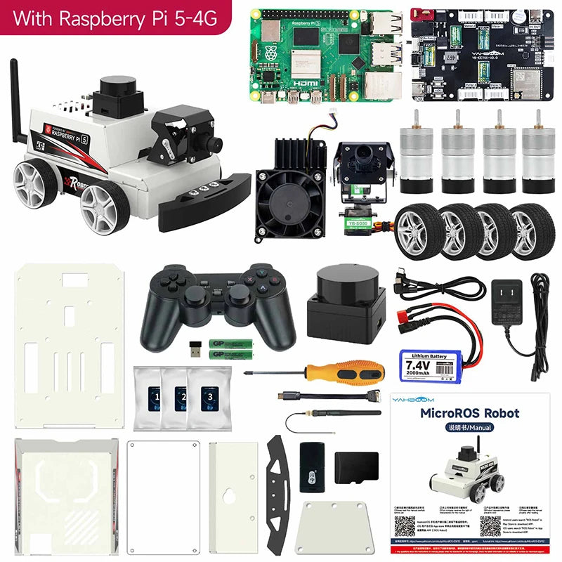 MicroROS-Pi5 ROS2 Robot with ESP32-Micro ROS Robot Expansion Board 310 Encoder Motor  Lidar Camera Based on Raspberry Pi 5