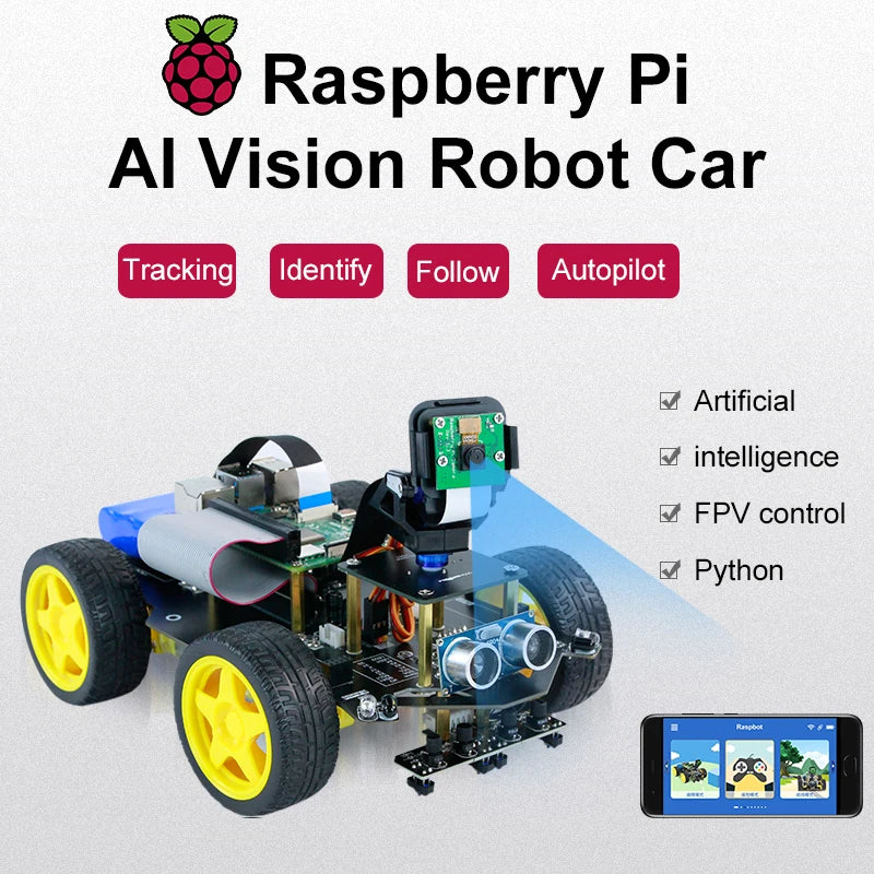 Yahboom Raspberry Pi 5 AI Vision Recognition Robot Car Kit Raspbot With FPV Camera and WIFI Video for Education