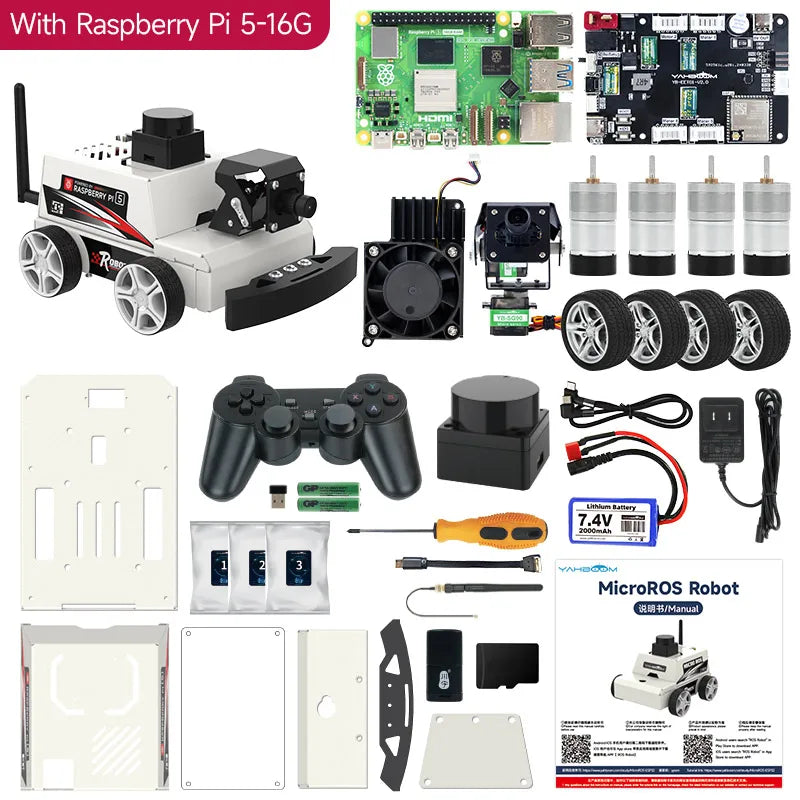 MicroROS-Pi5 ROS2 Robot with ESP32-Micro ROS Robot Expansion Board 310 Encoder Motor  Lidar Camera Based on Raspberry Pi 5