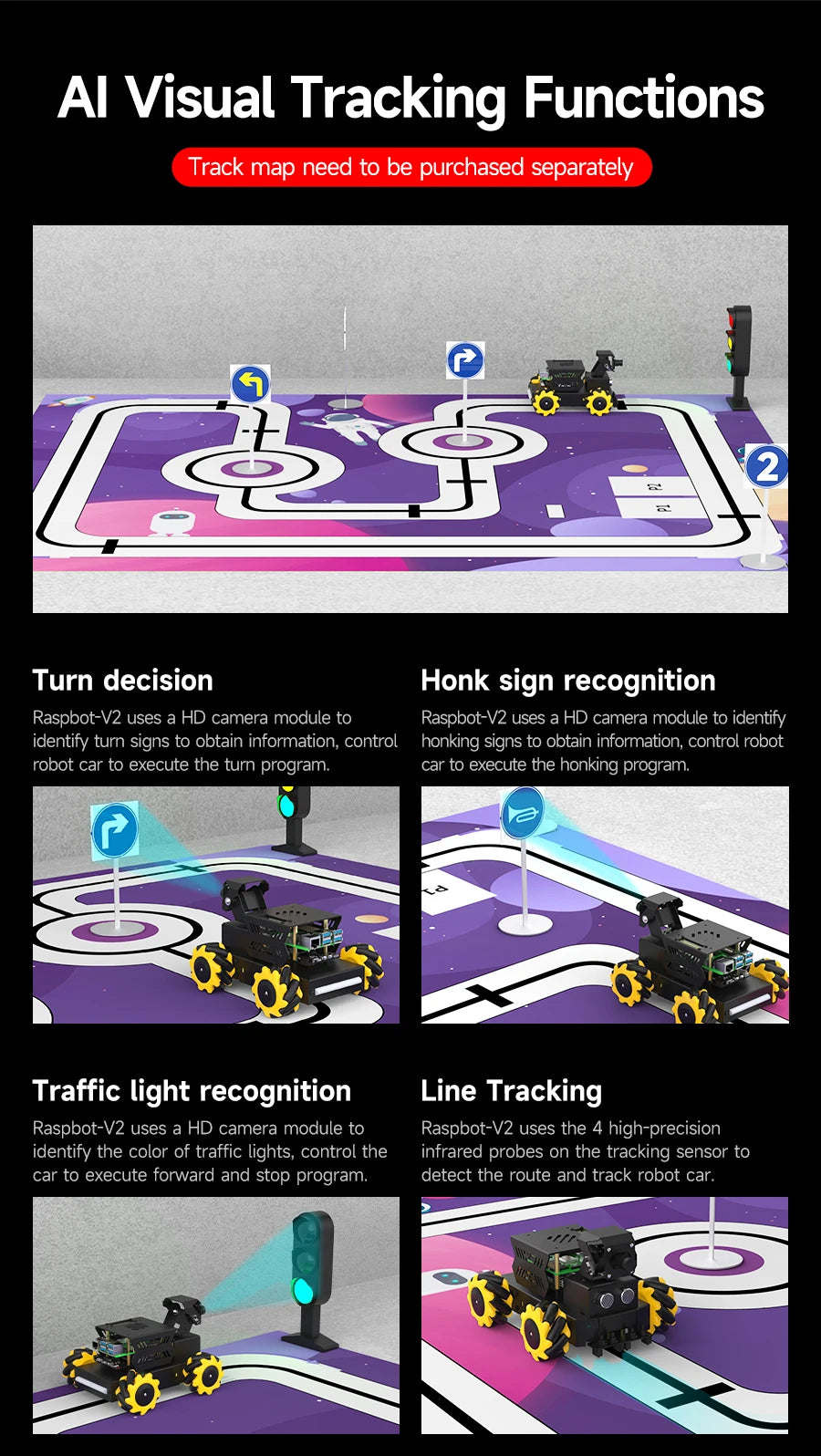 Raspberry Pi 5 4WD Mecanum Robot Car AI Large Model With Camera DIY Educational ROS2-Humble Python Programming Set for Beginners