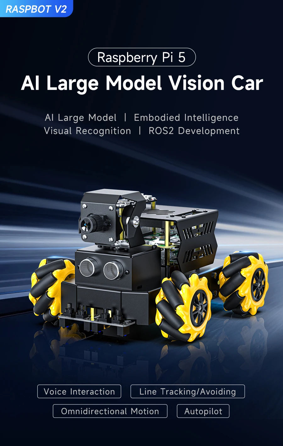 Raspberry Pi 5 4WD Mecanum Robot Car AI Large Model With Camera DIY Educational ROS2-Humble Python Programming Set for Beginners