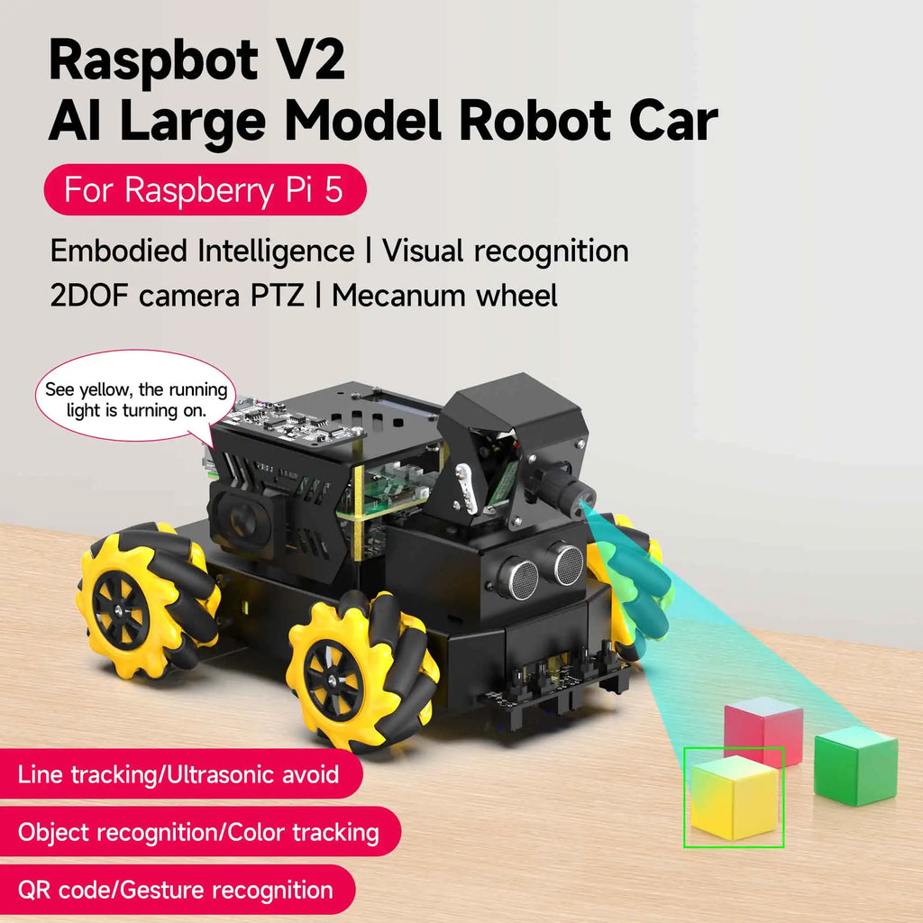 Raspberry Pi 5 4WD Mecanum Robot Car AI Large Model With Camera DIY Educational ROS2-Humble Python Programming Set for Beginners